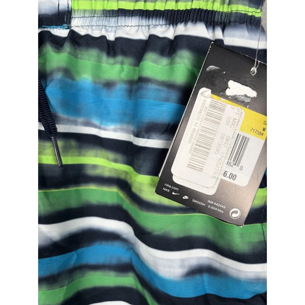 Nike Swim Shorts Mens Medium Blue Green Striped Board Shorts Sheds Water Pool